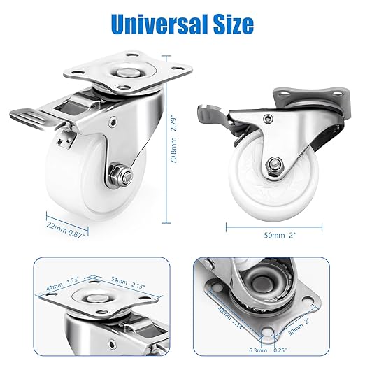 2 Inch Stainless Steel Caster Wheels Set of 4, Anti-Rust Outdoor Swivel Casters, Durable Polyamide PA Wheels for Furnitures,Labs,Restaurants