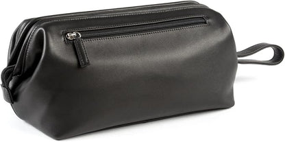 Leatherology Black Onyx Framed Toiletry Bag - Wide-mouth zippered opening, interior and exterior zippered compartments, compact and functional