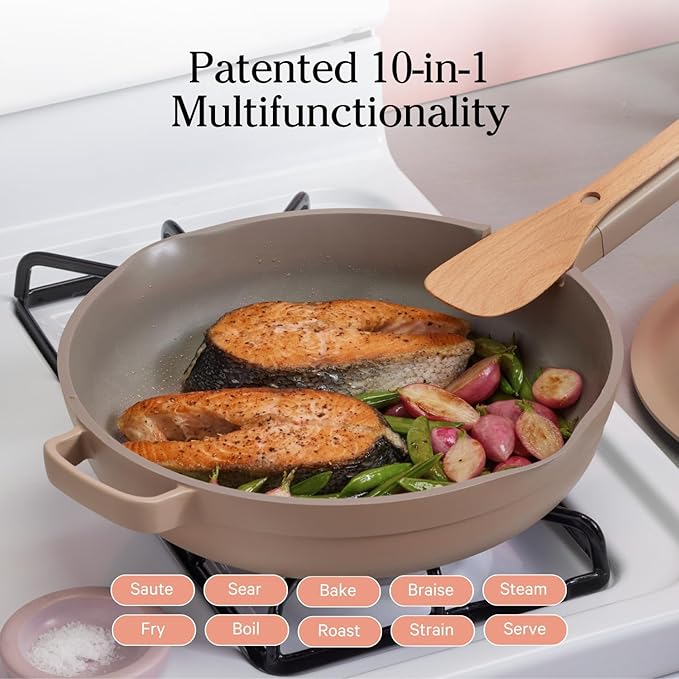 Our Place Large Always Pan | 12.5" Ceramic Pan with Modular Lid & Beechwood Spatula | Patented 10-in-1 Nonstick, Non-Toxic Cookware Made Without PFAS | Induction & Oven-Safe up to 450°F | Steam
