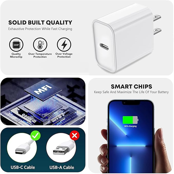 iPhone 14 Charger,Fast Charger iPhone [MFi Certified]Type C Charger USB C to Lightning Cable 20W Fast Charging Adapter Block for iPhone 14/14 Pro/13Pro Max/iPhone 12 Mini/12 Pro Max/11/XS/XR/X/SE/iPad