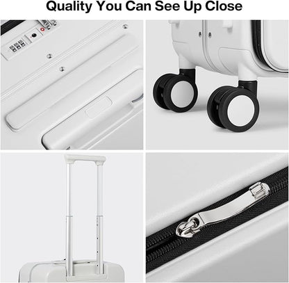mixi 17x14x9 Carry On Luggage Underseat PC Hard Shell Suitcase Top Opening Aluminum Frame Travel Suitcases with Wheels, Smoke White