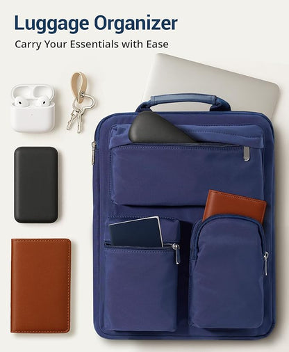 Over Luggage Organizer Bag for Suitcase with Multi Pockets, 16”Laptop Bag with Handle, Portable Travel Organizer Bags for Luggage with Adjustable Strap, Tote Carry Bag for Men Women(Navy Blue)