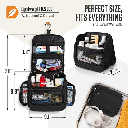 VENTURE 4TH Hanging Travel Toiletry Bag for Women & Men – Large Toiletry Organizer with 18 Compartments, Removable TSA Pouch, Travel Wash Bag for Toiletries, Makeup & Shaving Kit (Black)