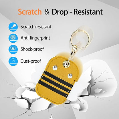 Leather Keychain Case Holder Compatible with Apple AirTag, GPS Airtag Keychain Finder Tracker with Key Ring, Anti-Scratch Protective Air Tag Cover