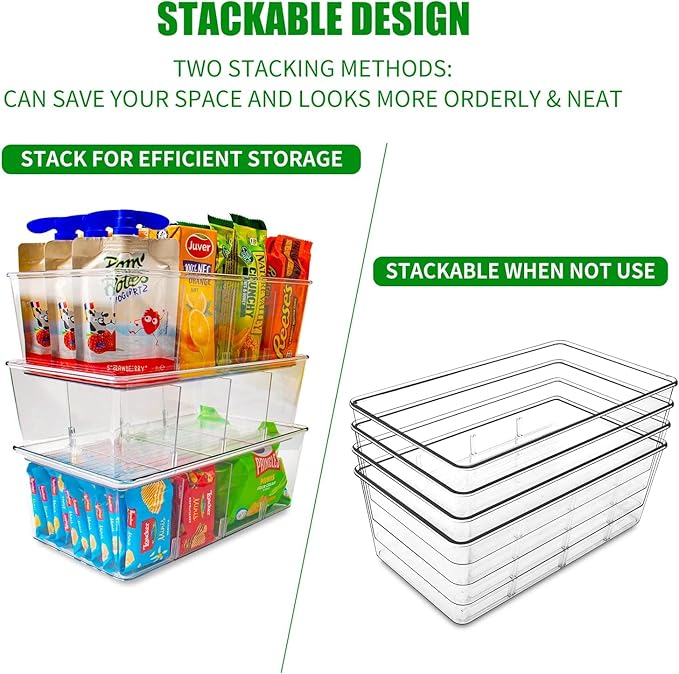4 Pack Pantry Organizers,Clear Plastic Organizer Bins for Kitchen,Fridge,Drawer Organization and Storage, 4 compartment Snack Containers for Spice Packets,Tea bag