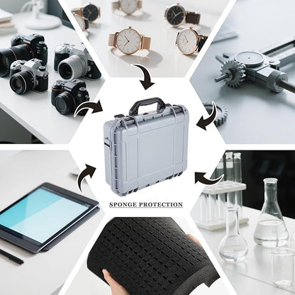 1 Pcs 16.3 x 12.4 x 6.5 Inch Waterproof Hard Case with DIY Customizable Foam Insert Portable Protective Case with Knife for Camera Drones Equipments Tools Test Instruments (Gray)