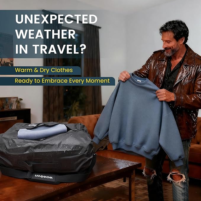 Vacuum Seal Bags for Clothing Travel with Pump & Adjustable Strap, 2 Pcs 40L Waterproof Space Saver Vacuum Storage Bags IP67 Reusable Compression Packing Cubes for Carry on Luggage Backpack