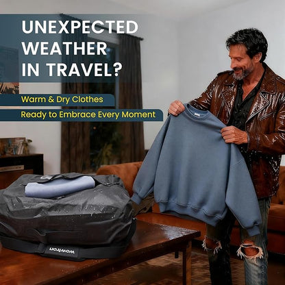 Vacuum Seal Bags for Clothing Travel with Pump & Adjustable Strap, 2 Pcs 40L Waterproof Space Saver Vacuum Storage Bags IP67 Reusable Compression Packing Cubes for Carry on Luggage Backpack