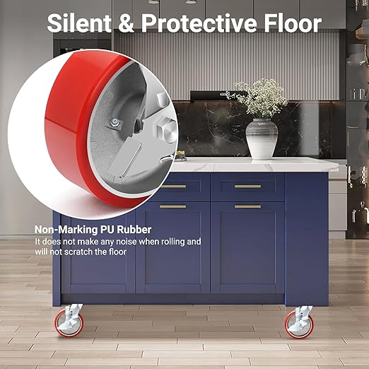 Nefish 6 Inch Heavy Duty Industrial Grade Casters Wheels, Aluminum Core PU Castor Set of 4, Durable Plate Swivel Casters with Brake 5000 LBS, Anti-Corrosion Wheels for Industrial, Equipment