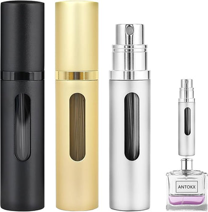 Perfume Travel Refillable Atomizer - 3-Pack 5ML Pocket Perfume Bottle, Travel Perfume Atomizer Refillable Perfume Spray Bottle, Portable Perfume Sprayer (Black & Gold & Silver)