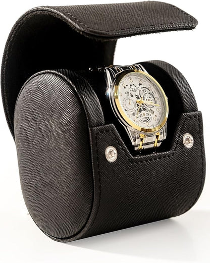 MR.OKAY Single Watch Travel Case- Classic Leather Watch Case With Perfect Texture.Portable Watch Roll Or Organizer For Storage And Display. Luxury Gifts For Men, All Handmade by Artisans.