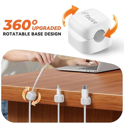 6 Pack Rotatable Cord Organizer,Spring Cable Clips Desk Cable Management Cord Holder Adhesive Phone Charger Cord Clips for Home Office Car Wall Nightstand Accessories White