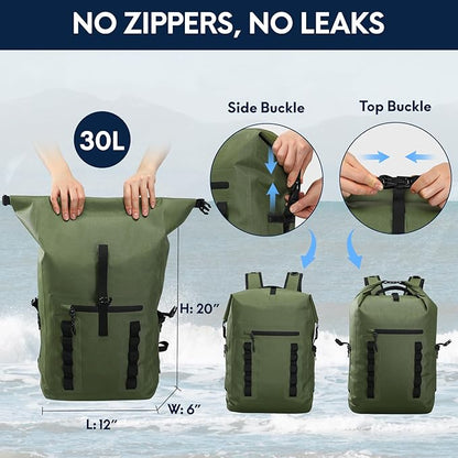 Haimont Waterproof Dry Backpack 30L TPU Lightweight Roll Top Dry Bag for Men Women, Beach, Kayaking, Travel, Hiking