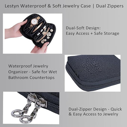 Jewelry Travel Organizer Bag -Waterproof Portable Small Jewelry Storage Ring Binder Rolls Zipper Pouch Bag for Accessory Necklaces/ Earrings/Rings/ Bracelets During Journey/Holiday or At Home-Black