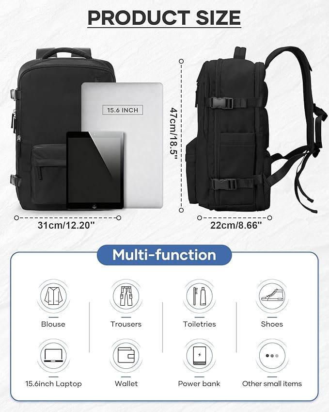 Vacuum Seal Backpack Travel With Pump,Mochila De Viaje Compresion Al Vacio,Personal Item Travel Backpack With Vacuum System,Large Carry On Vacpack Backpacks For Women Men,Black