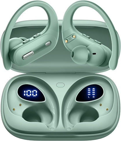 Active Noise Cancelling Wireless Earbuds Bluetooth Headphones 90 Hrs Playtime Ear Buds with Power Display Over-Ear Earphones with Earhooks IPX7 Waterproof Stereo Transparency Headset for Sports/Gym