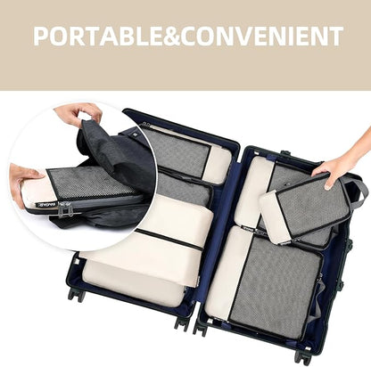 BAGAIL 4 Set/6 Set/8 Set Compression Packing Cubes Travel Accessories Expandable Packing Organizers (Half Mesh, 6-Beige)