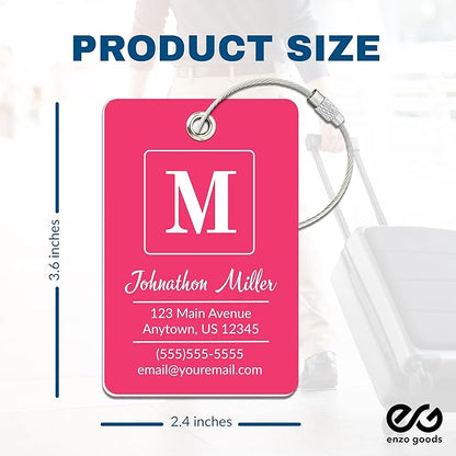 Personalized Luggage Tag | 4 Pack | Custom Luggage Tags for Suitcases | Kids Backpack Tag | 10 Color Options & Choose Font, Font Color