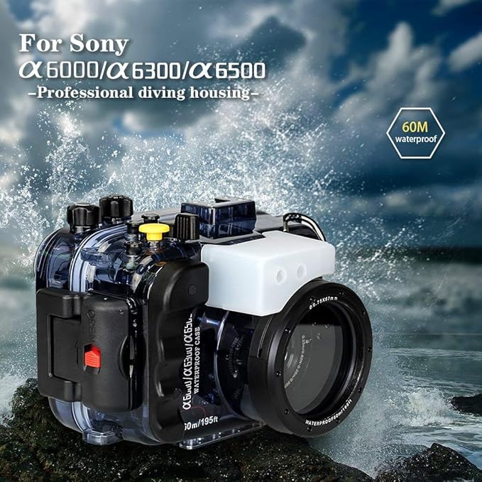 Seafrogs 60M/195ft Waterproof Underwater Camera Housing Waterproof Case for A6000 A6300 A6500 Compatible with 16-50mm Lens(Housing + Red Filter)