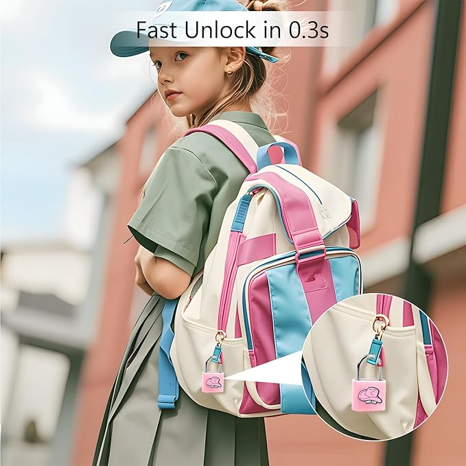 UMIKSMART Smart Fingerprint Lock, Combination Keyless Padlock with USB Charging, Waterproof for Bike, School Locker, Gym, Luggage, Storage, Sweet Pink Set