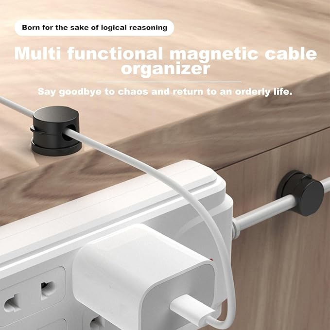 6-Pack Magnetic Cable Management Clips – Cord Organizer for Home, Office, Car & Desk, Keep Charging, USB & Headphone Cables Neat and Tangle-Free