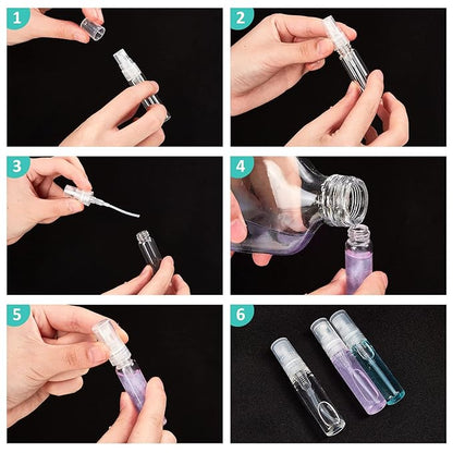 Zhehao 50 Pcs Mini Spray Bottles 5 ml Clear Glass Perfume Bottles Refillable Fine Mist Perfume Atomizer Portable Empty Sample Containers for Cleaning, Essential Oils, Travel (Clear Cap)