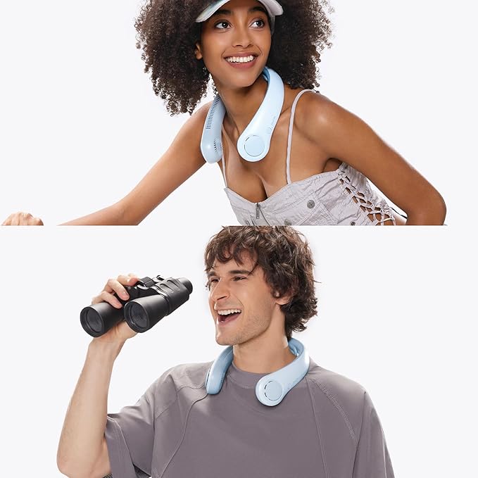 JISULIFE Portable Neck Fan Upgraded, Neckbrace Personal Hands Free, 5 Speed Gears Adjustment, 6000 mAh Wearable Bladeless Quiet Rechargeable for Outdoor Indoor, Gifts for Women Men- Light Blue