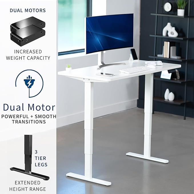 VIVO Electric 55 x 28 in Dual Motor Sit Stand Desk, Memory Height Adjustment, 2B Series, White Top White Frame, DESK-KIT-2W55W