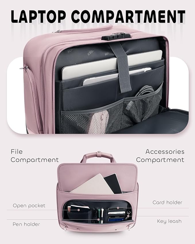 Rolling Laptop Bag Women, Rolling Briefcase for Women with Dual Lock, 17 Inch Computer Bag with Wheels, Roller Underseat Carry On Luggage Personal Item Suitcase for Work Travel Business
