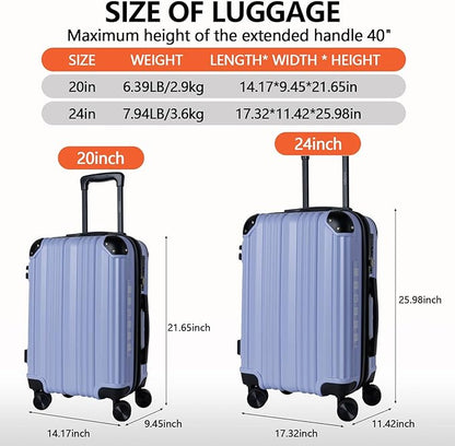 OUZZO Luggage Sets 2 Piece Expandable 20/24 Inch Suitcase with Double Spinner Wheels Lightweight ABS+PC Hardshell Travel Suitcase Sets with TSA Lock USB Port Business & Family Trips