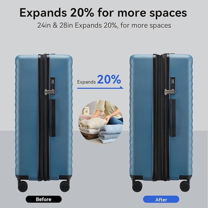 Travel Suitcase Sets 3 Piece, Expandable Hardshell Luggage Sets 3pcs with TSA Lock Spinner Wheels, Blue (20''/24''/28")