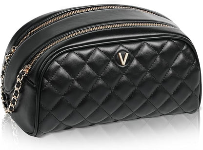 COSHAYSOO Unique Christmas Valentines Easter Mothers Day Travel Gifts for Women Mom Teacher Nurse Adult Daughter, Black Personalized Makeup Bag Quilted Leather Cosmetic Bags Monogram Initial Letter V