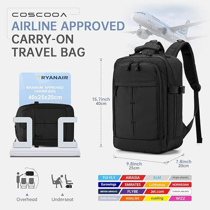 United Airlines Personal Item Bag 17x10x9 inch,Small Travel Backpack 20L,Flight Approved Underseat Ryanair 40x20x25 CM Carry on Luggage Bag,Mochila de Viaje,Cabin Size Backpack Black