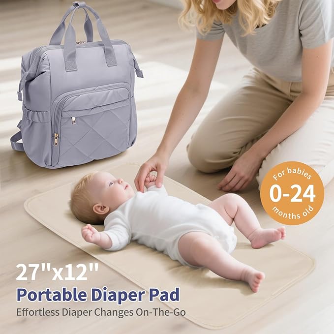 CEI-CEI Diaper Bag Backpack for Mom and Dad, Puffer Baby Bag Backpack with Insulated Pocket, Water-Resistant, Unisex Travel Backpack with Changing Pad & Stroller Straps