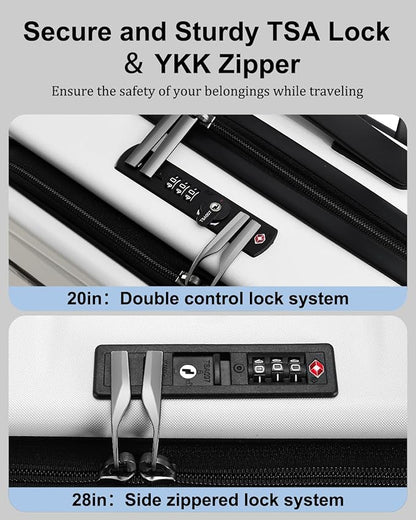 Luggage Sets 2 Pieces, 20 Inch Carry On Luggage and Expandable 28 Inch Checked Luggage with Spinner Wheels, Lightweight ABS+PC Hard Shell Suitcase with Front Opening, TSA Lock (White, 20/28)