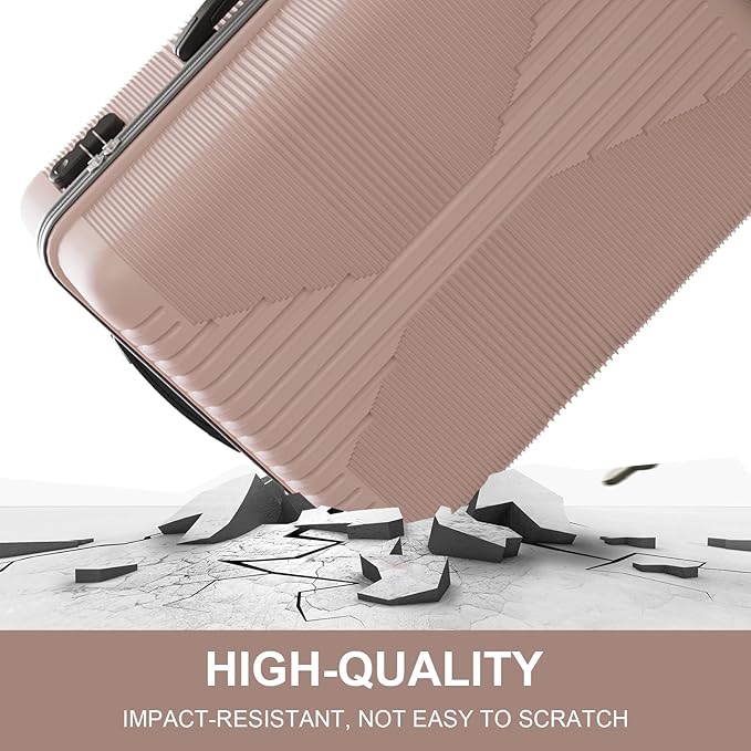 Karl home Luggage Sets 3 Piece, PP Hard Case Suitcase Set with Built-in Lock Spinner Wheels, Lightweight Durable Carry on Luggage for Business Travel - Rose Gold (20"/24"/28")