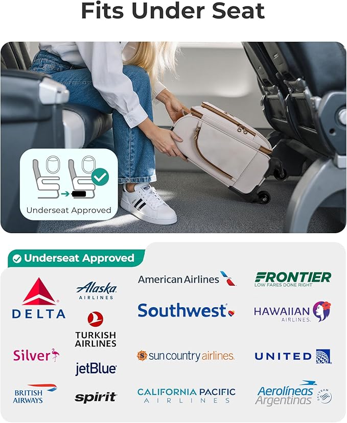 BAGSMART Underseat Carry On luggage Airline Approved, 16-inch Small Softside Underseater Travel Suitcase with Spinner Wheels Overnight Bag Small Rolling Carry-on for Women Men Weekender,Beige