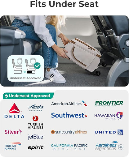 BAGSMART Underseat Carry On luggage Airline Approved, 16-inch Small Softside Underseater Travel Suitcase with Spinner Wheels Overnight Bag Small Rolling Carry-on for Women Men Weekender,Beige