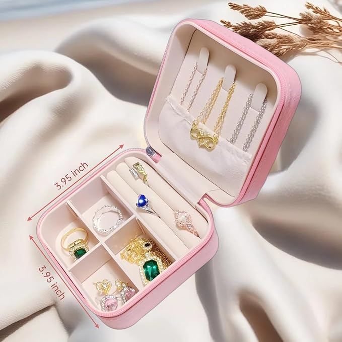 Small Jewelry Box,Travel Jewelry Organizer Case with Stylish Braided Surface,Portable Storage Case for Rings Necklace and Stud Earring
