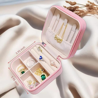 Small Jewelry Box,Travel Jewelry Organizer Case with Stylish Braided Surface,Portable Storage Case for Rings Necklace and Stud Earring