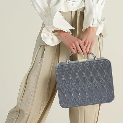 Travel Jewelry Case Large Jewelry Box Jewelry Travel Organizer Jewelry Case with Handle Removable Tray Best Gift for Women Girls (Grey)