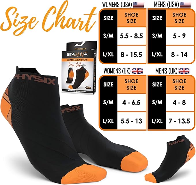 Physix Gear Short Compression Socks for Men & Women - Best Low Compression Socks Women & Men Ankle Socks with Arch Support