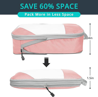 Compression Packing Cubes 3 Set, Compressible Space-Saving Packing Cubes for Travel - Compression Bags, Luggage Organizer, Travel Essentials for Women, Pink