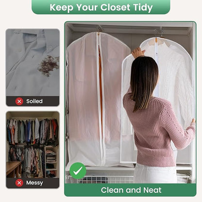 12 Pack Garment Bags for Hanging Clothes - Translucent Dress Bag for Closet Wardrobe Storage Travel - 24" x 57"