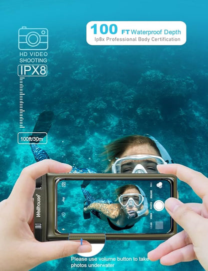 wellhouse Waterproof Phone Pouch, Waterproof Phone Case for iPhone 16 15 14 13 12 Pro Max XS Samsung, IPX8 3D Cellphone Dry Bag Beach Essentials (1 Pack - Olive7.0, 7 inch)
