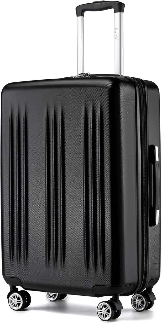 Kono Lightweight 24 Inch Expandable Luggage with Quiet Spinner Wheels TSA Lock, Scratch and Drop Resistant PC+ABS Hardside Durable Medium Checked Suitcase, Black
