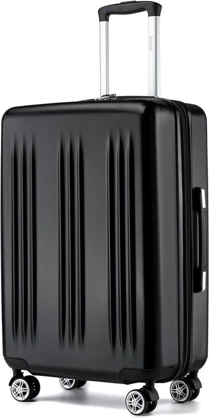 Kono Lightweight 24 Inch Expandable Luggage with Quiet Spinner Wheels TSA Lock, Scratch and Drop Resistant PC+ABS Hardside Durable Medium Checked Suitcase, Black