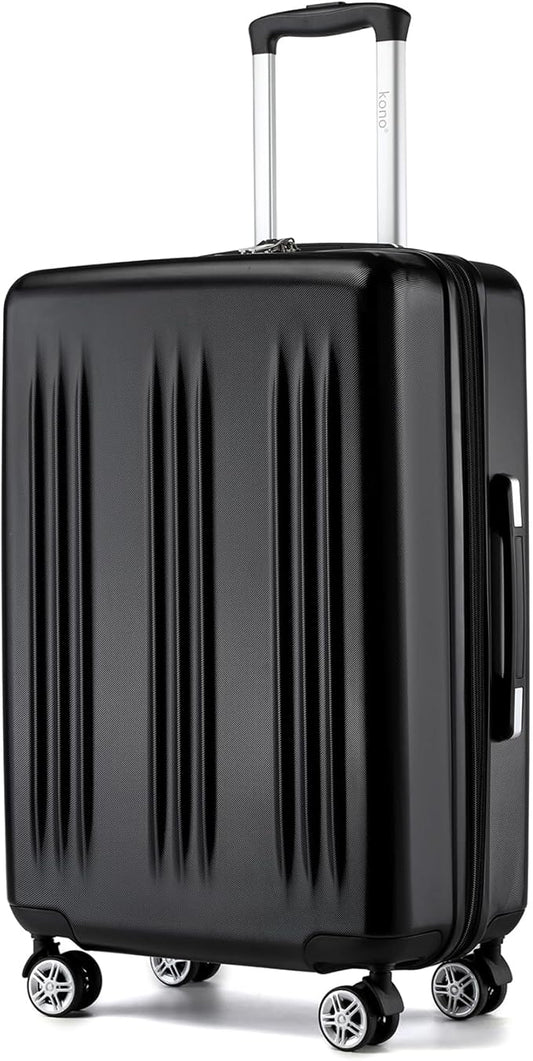 Kono Lightweight 24 Inch Expandable Luggage with Quiet Spinner Wheels TSA Lock, Scratch and Drop Resistant PC+ABS Hardside Durable Medium Checked Suitcase, Black
