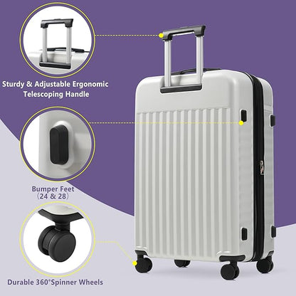 Merax Luggage Sets 3 Piece,Front Open Hardshell Expandable Suitcase with Spinner Wheels and Duffel Bags,Lightweight Carry on Luggage with USB Port,20/24IN,White Grey