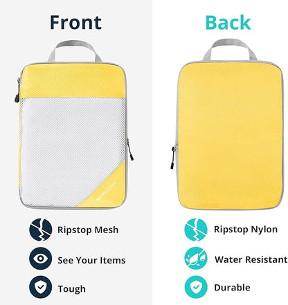 Compression Packing Cubes 6 Set, Compressible Space-Saving Packing Cubes for Travel - Compression Bags, Luggage Organizer, Travel Essentials for Women, Golden Yellow